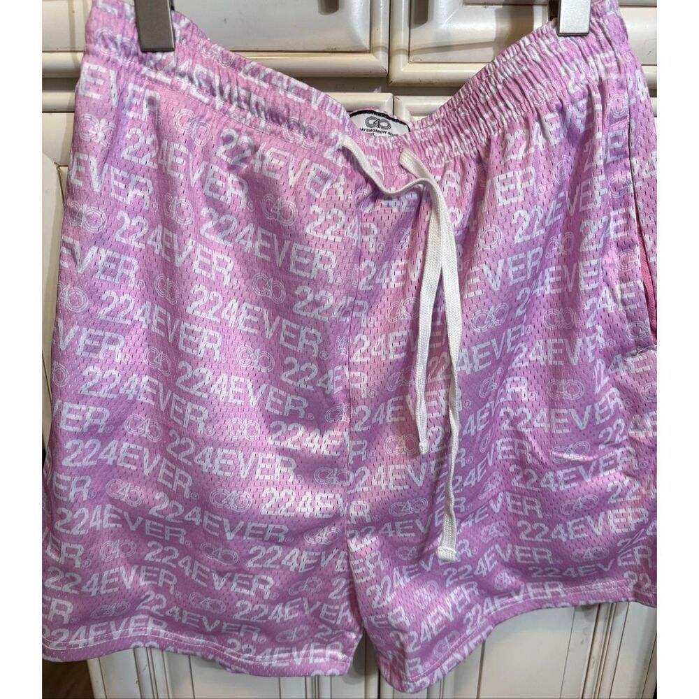 2Day2morrow4ever Men's Double-Layer Mesh Shorts Light Pink White Size Large